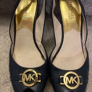 MICHAEL KORS Rochelle Striped Peep Toe Wedge Shoes Sz 9 Pre-Owned